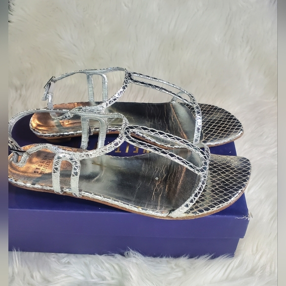 STUART WEITZMAN SILVER SERPENT LOW HEEL SANDAL - Picture 5 of 8